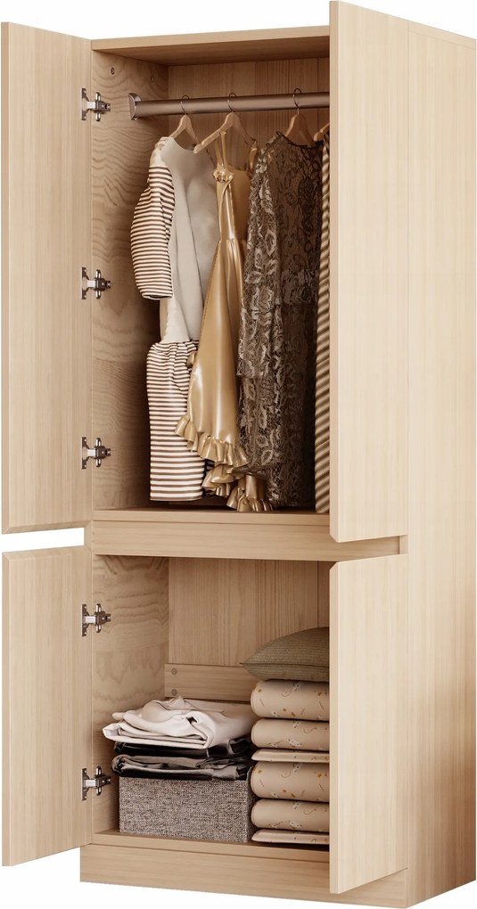 Szekrény 70 × 40 × 170 cm Dupla ajtós térelválasztó, Természetes fa szín