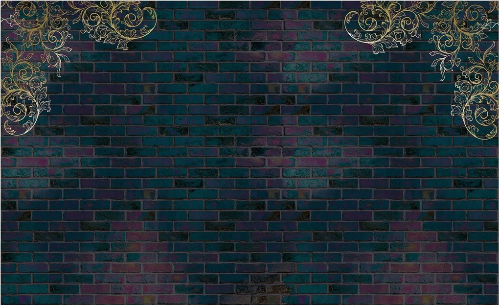 Fotótapéta Téglafal arany díszekkel Loft 250x175 +ragasztó