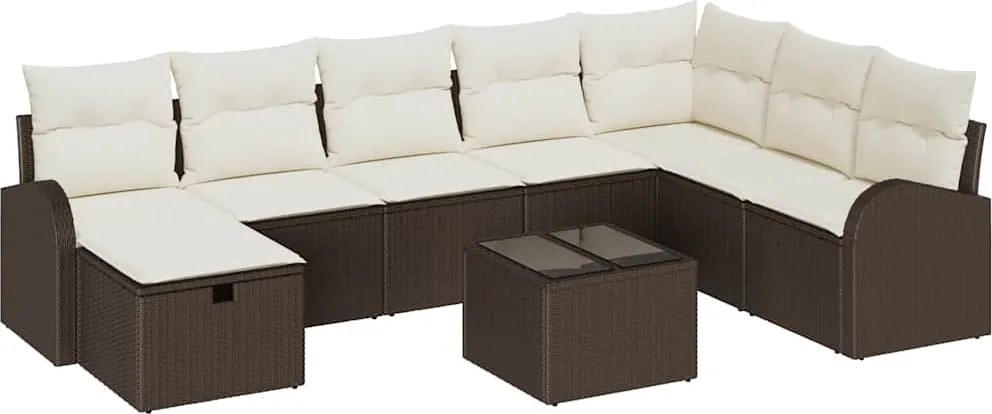 vidaXL Kerti Kanapé Szett párnával tárolóval 9 pcs Barna Poli rattan