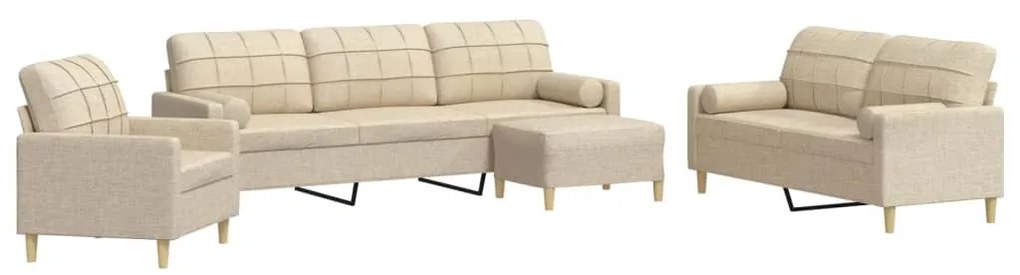 4 részes krémszínű szövet ülőgarnitúra lábtartóval/párnával