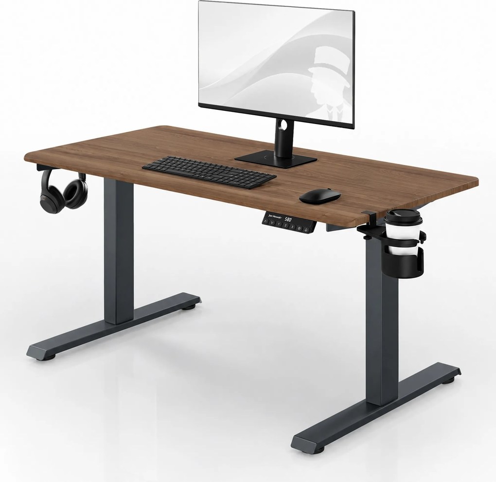 Elektromos íróasztal magasságállítással ergonomikus antracit/dió,1200x600 mm: ARIA