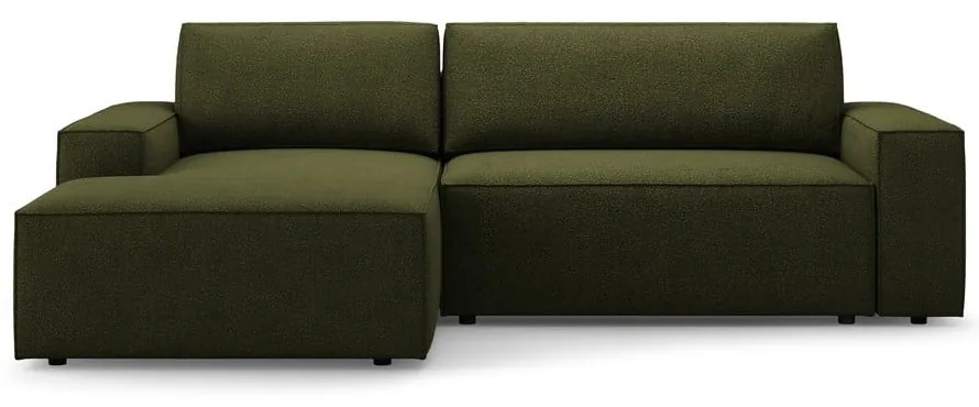 Sötétzöld buklé kinyitható sarokkanapé (bal oldali) Jodie – Micadoni Home