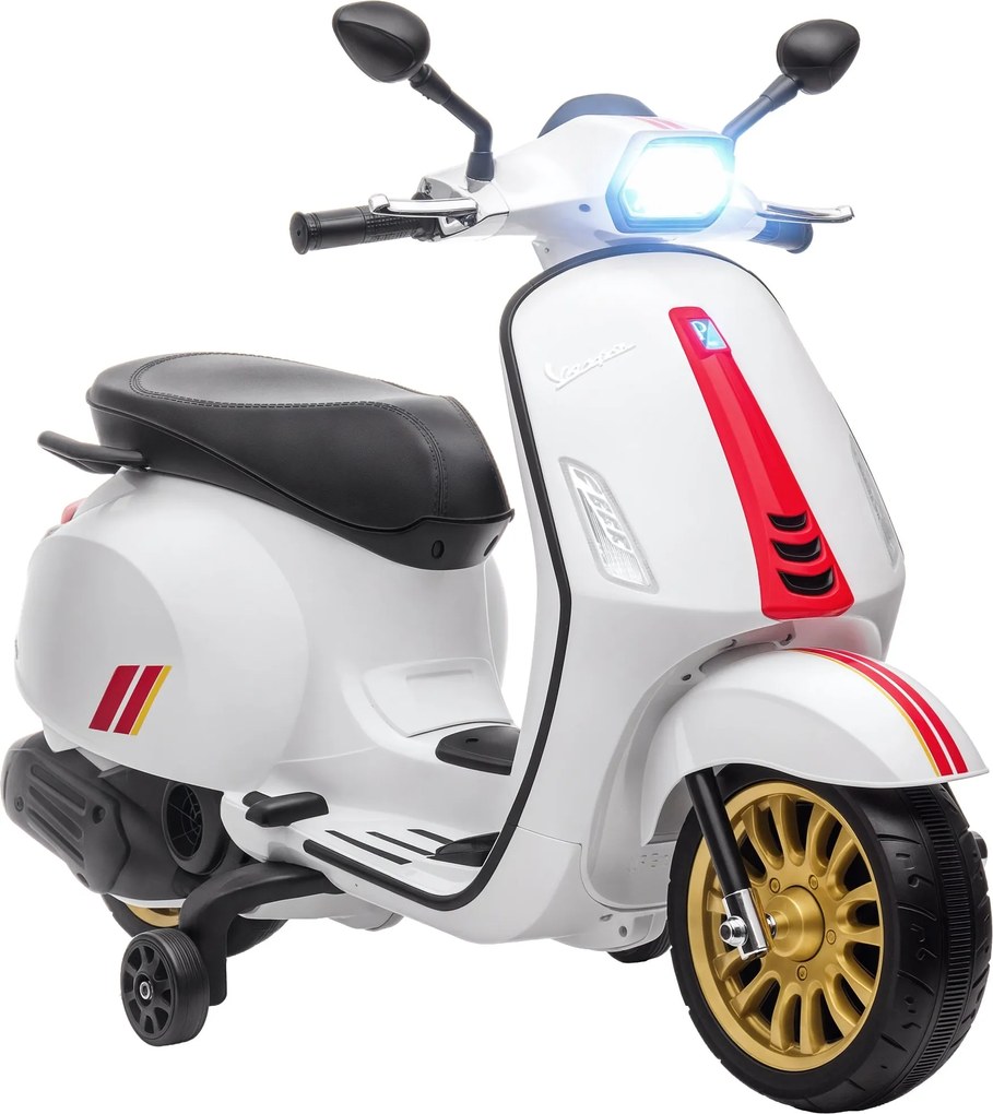 AIYAPLAY Elektromos Motorkerékpár Gyerekeknek 3 Év Felett, Vespa Licencelt 6V Akkumulátoros Motorkerékpár USB MP3 LED Fény FM Rádióval, Max. Sebesség: