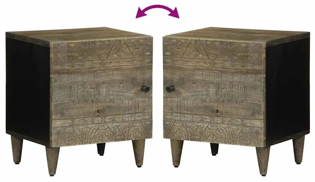 2 db világosszürke tömör mangófa éjjeliszekrény 40 x 33 x 46 cm