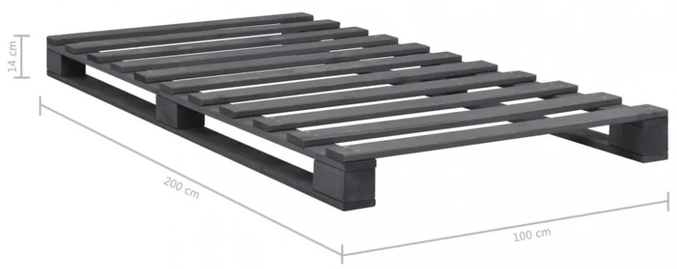 szürke tömör fenyőfa raklap ágykeret 100 x 200 cm