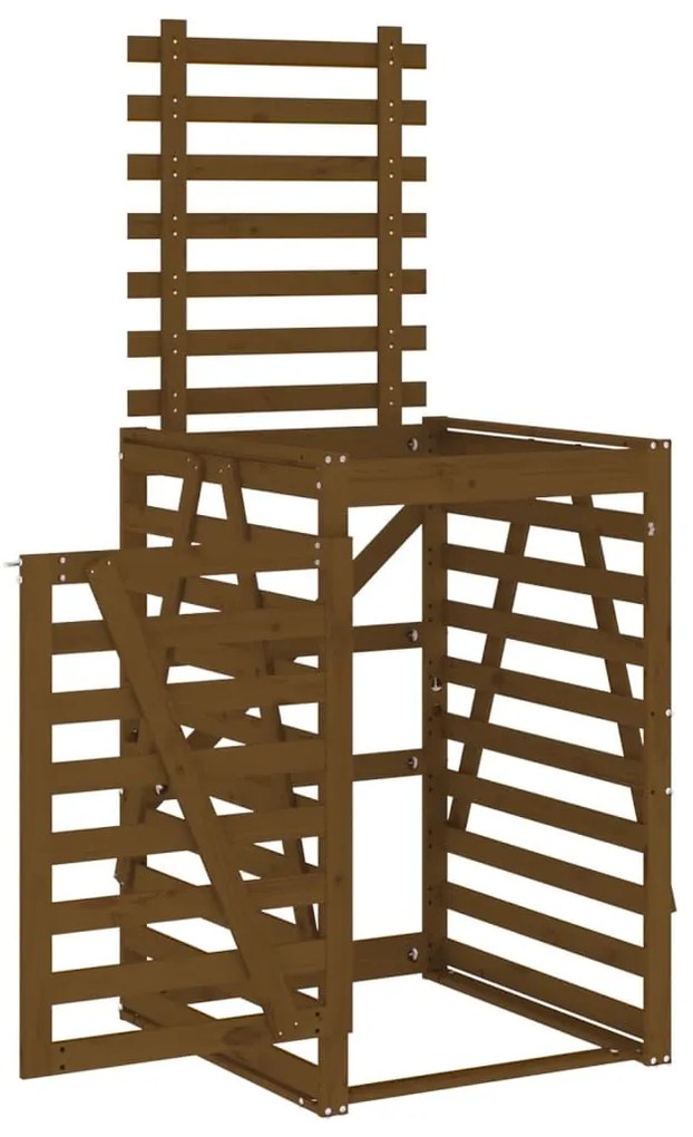 mézbarna tömör fenyőfa szemeteskuka tároló 84x90x128,5 cm