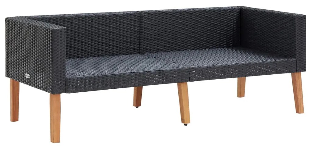 Kétszemélyes fekete polyrattan kerti kanapé párnákkal
