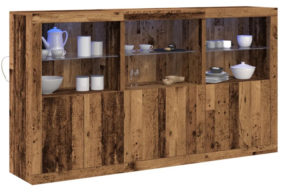 LED világítással rendelkező oldalszekrény Régi fa 181.5x37x100 cm Mérnöki fa