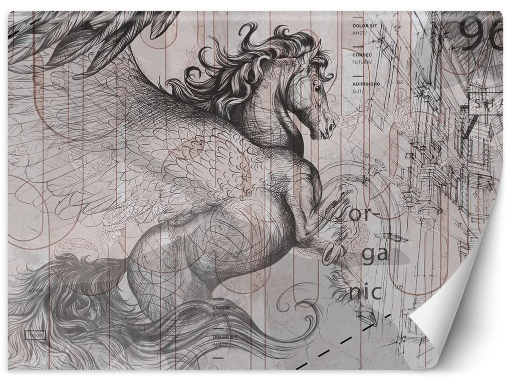 Gario Fotótapéta Pegasus - egy ijedt ló egy absztrakt grafikán Anyag: Vlies, Méret: 150 x 105 cm