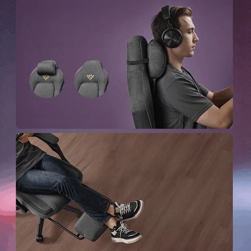 KA-E1372 szürke szövet magasságállítható gamer szék