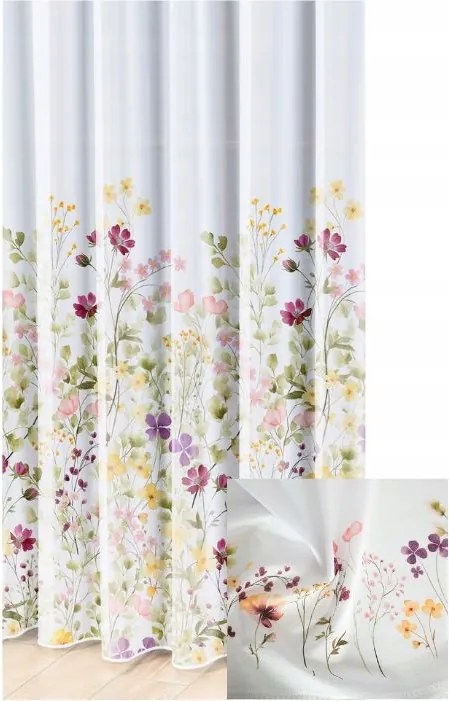 Függöny Fátyol Virágok Fehér Finom Konyhába Nappaliba Szalaggal Sz.340x220