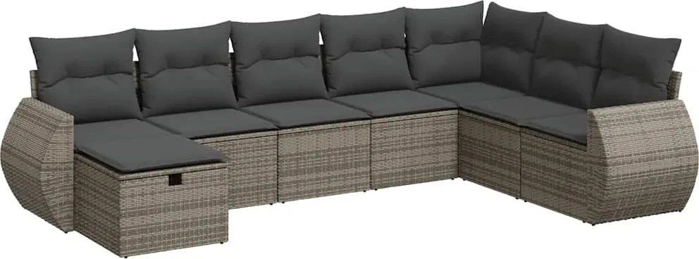vidaXL 8 részes szürke polyrattan kerti ülőgarnitúra párnákkal