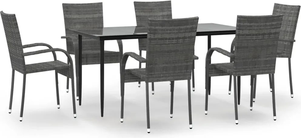 vidaXL 7 részes szürke polyrattan kerti étkezőgarnitúra