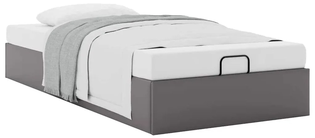 Ottomán ágykeret matrac nélkül szürke 90x190 cm műbőr