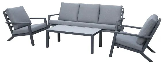 PRAKTIKER KERTI GARNITÚRA ALUMINIUM 4 RÉSZES 1DB 3 ÜLÉSES SZÓFA 2DB SZÉK 1DB ASZTAL