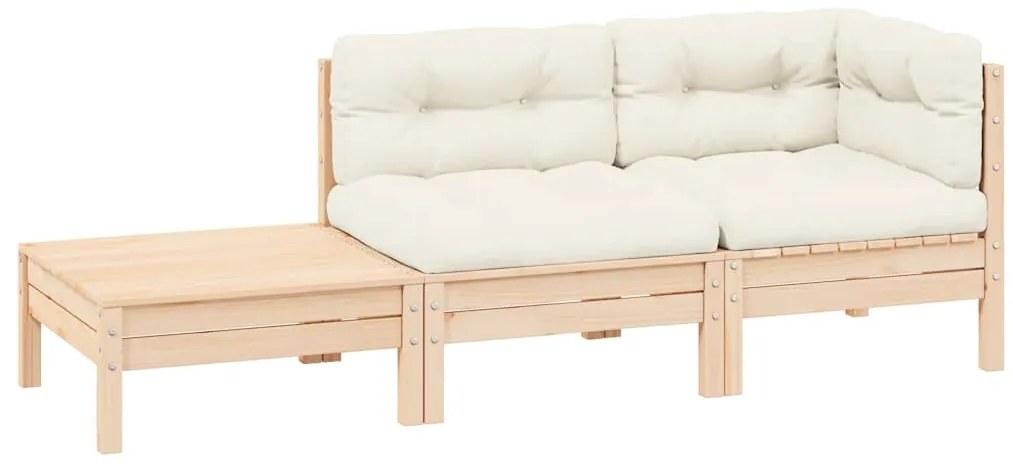 vidaXL 3 részes tömör fenyőfa kerti ülőgarnitúra krémszínű párnákkal