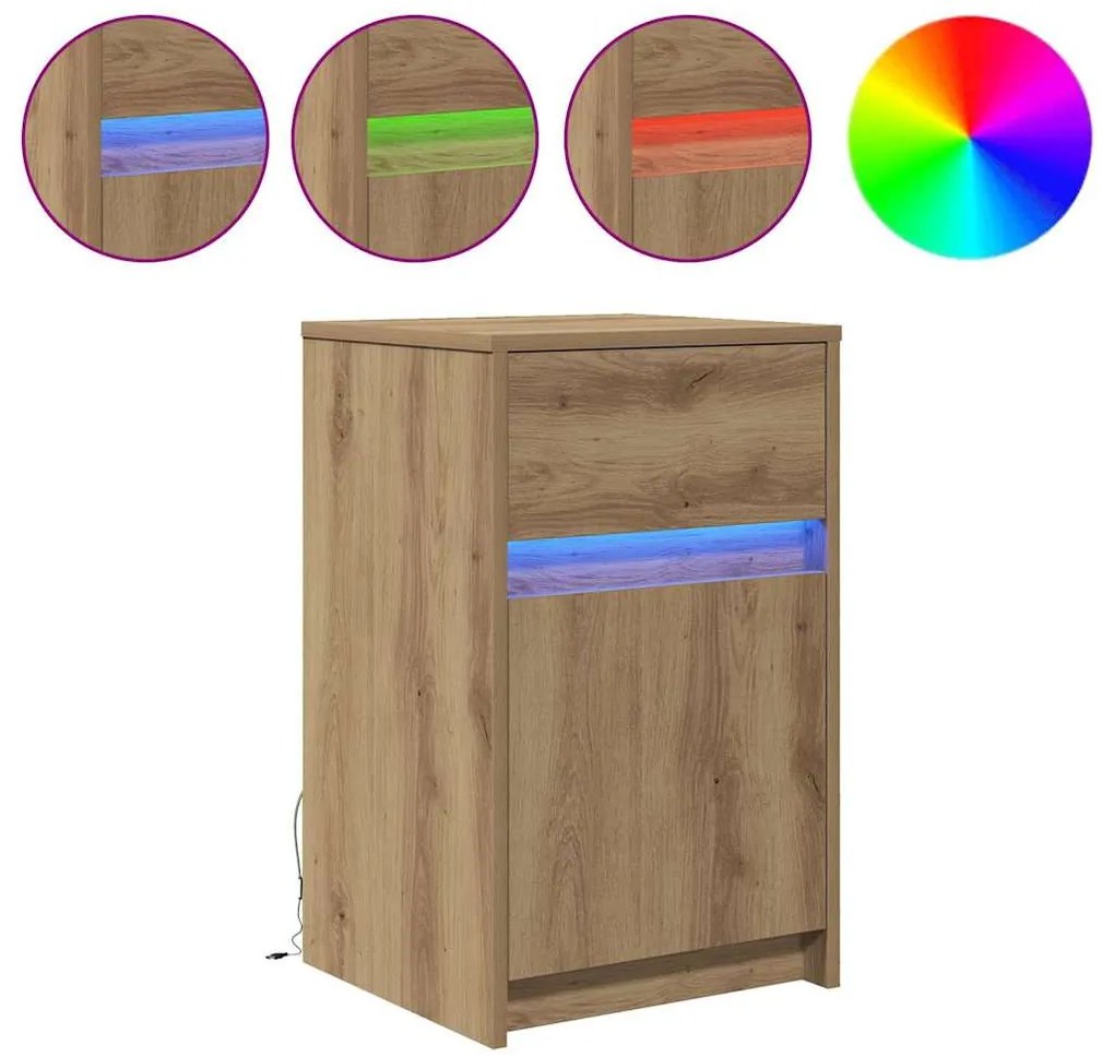 LED Éjjeli Szekrény kézműves tölgy 38 x 34 x 61 cm Faanyag