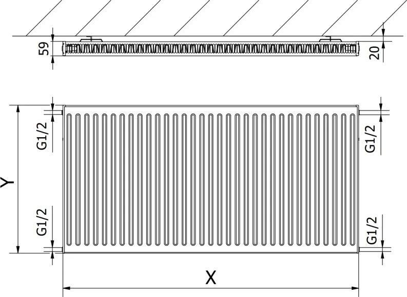 Mexen C11, acél panel radiátor 600 x 1400 mm, oldalcsatlakozás, 1307 W, fehér, W411-060-140-00