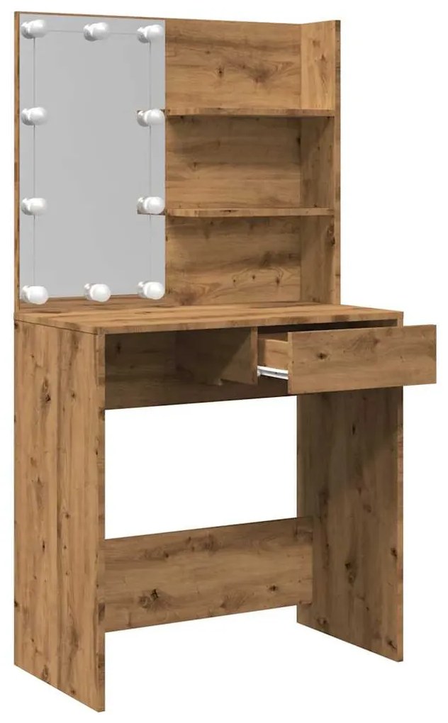 kézműves tölgy színű LED-es fésülködőasztal 74,5x40x141 cm