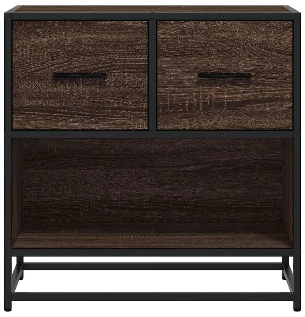 Barna tölgy színű szerelt fa és fém éjjeliszekrény 60x31x60 cm