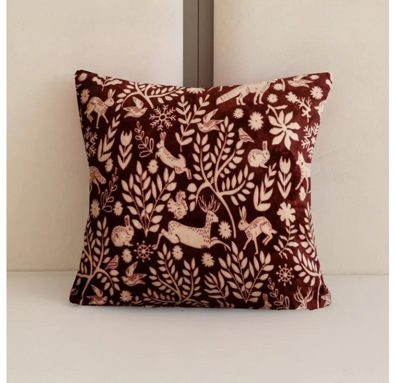 Mikroplüss párnahuzat FOREST ANIMALS 45x45 cm, bordó