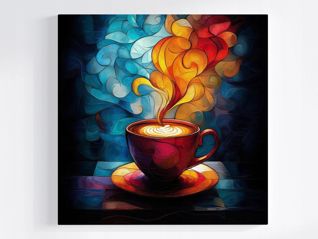 Poszter Mozaik Ólomüveg Csésze Kávé Meleg Aroma 40x40