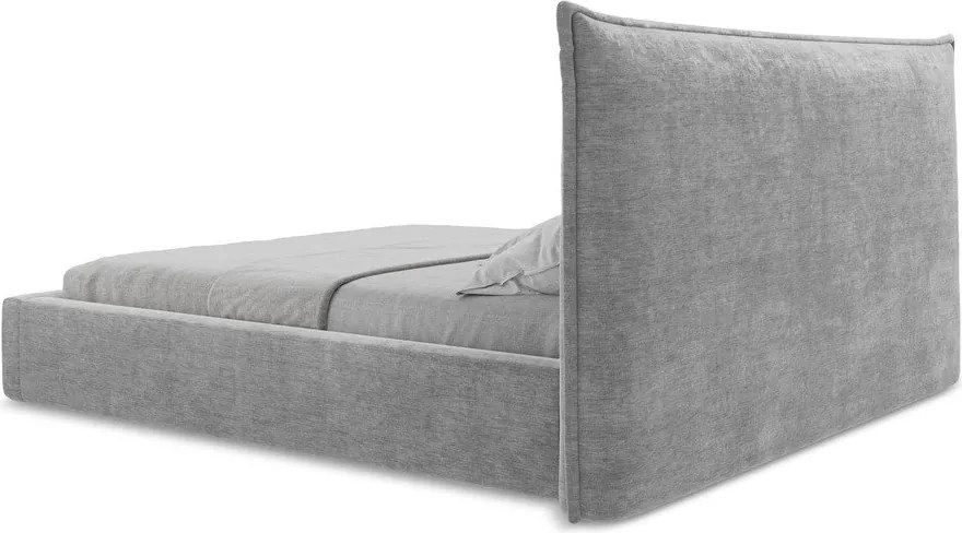 Világosszürke kárpitozott ágyneműtartós franciaágy ágyráccsal 160x200 cm Esala – Makamii