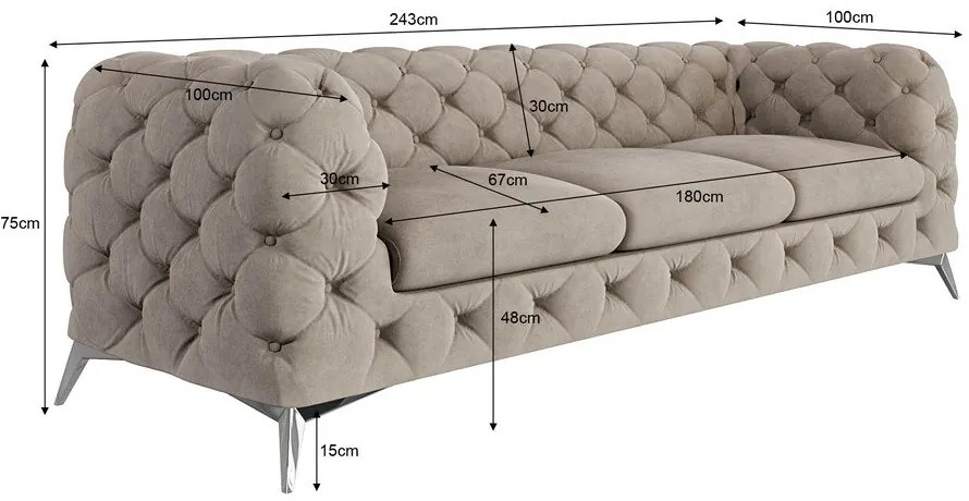 Szürkésbézs bársony kanapé 243 cm Chelsea – Ropez