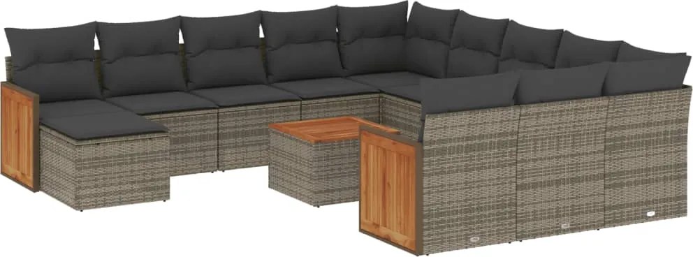 vidaXL 13 részes szürke polyrattan kerti ülőgarnitúra párnákkal