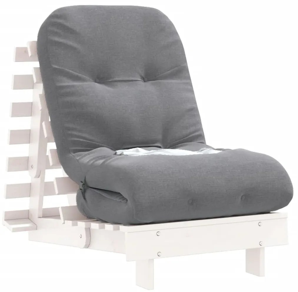 fehér tömör fenyőfa futon kanapéágy matraccal 60 x 206 x 11 cm