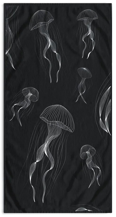 Fekete-fehér strandtörölköző 90x180 cm Jellyfish – DecoKing