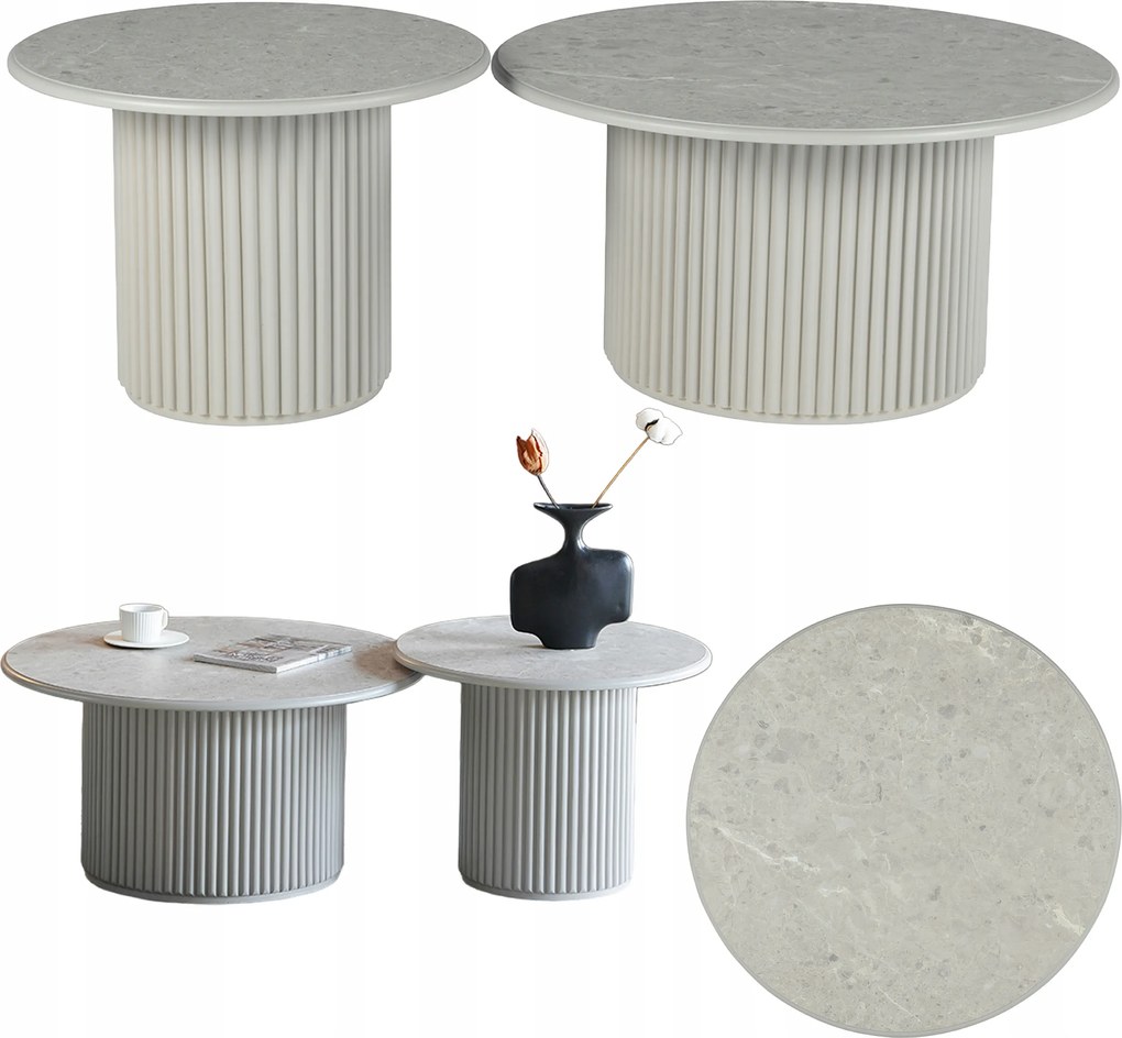 Roma 2 db-os dohányzóasztal szett szürke Glam bordázott nappaliba