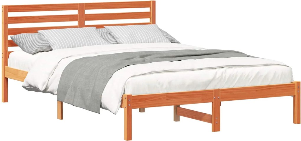 vidaXL Ágykeret fejtámlával Faggyú barna 140 x 220 cm Tömör fenyőfa