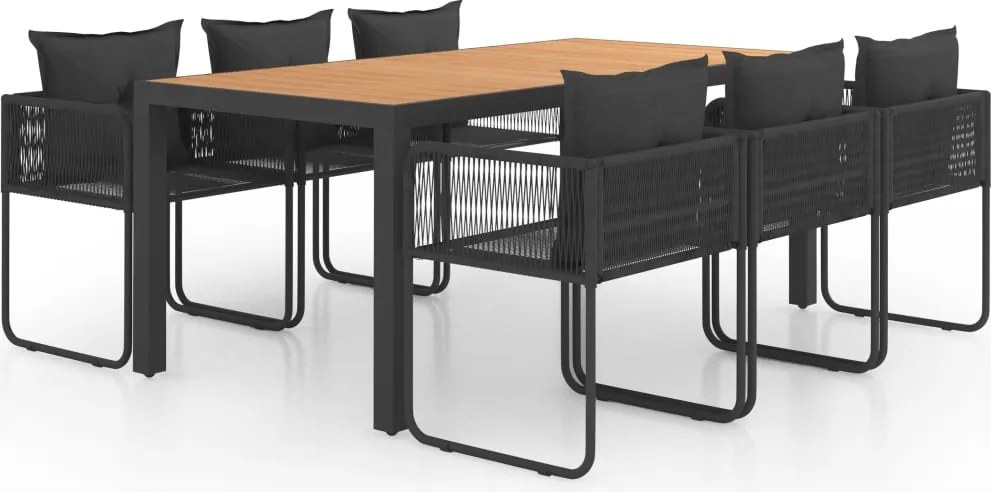 vidaXL 7 részes fekete és barna PVC rattan kerti étkezőgarnitúra