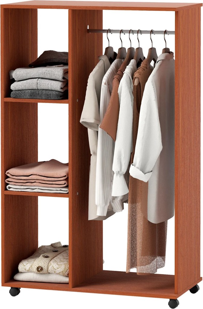 HOMCOM Mobil Tároló Ruhásszekrény Nyitott Ruhásszekrény Forgácslap Dió Szín | Aosom