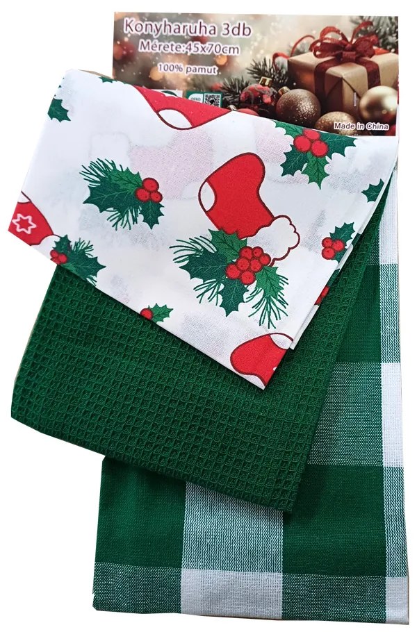 Noel green pamut konyhai edénytörlő 3db