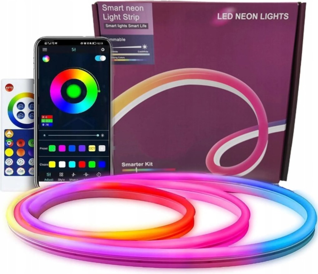 Led Szalag 5M Színes Csíkos Neon Rgb-ic Bluetooth Szett Alkalmazás Távirányító