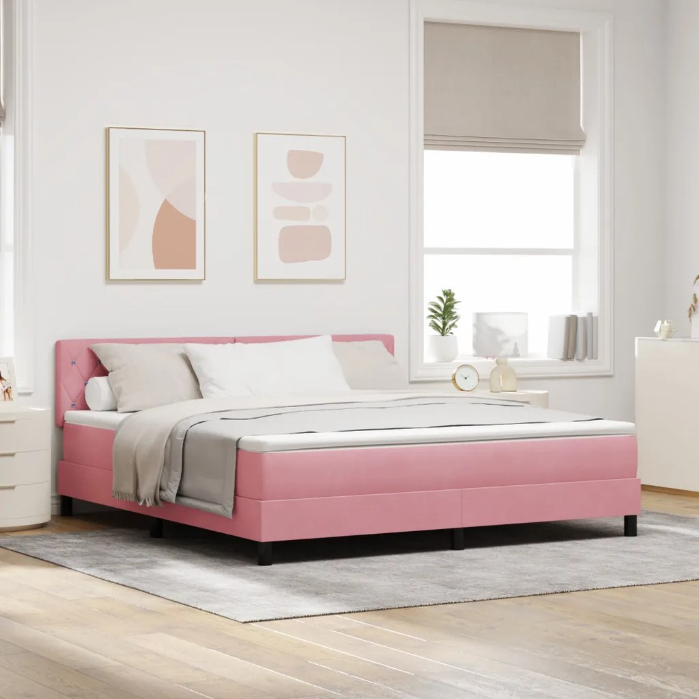 Boxspring Ágy Mattal és LED-del Rózsaszín 180x200 cm Bársonyos
