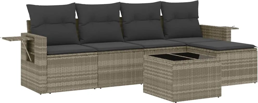 vidaXL 6 részes világosszürke polyrattan kerti ülőgarnitúra párnákkal