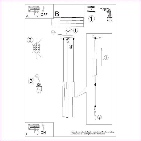 Sollux SL.1463 - Csillár zsinóron BLISS 3xG9/8W/230V fekete