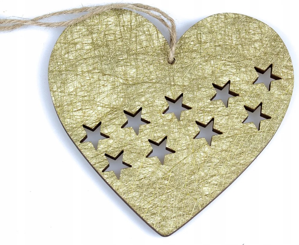 Fa Szív Medál, Arany, 12cm, 4db, Nagy