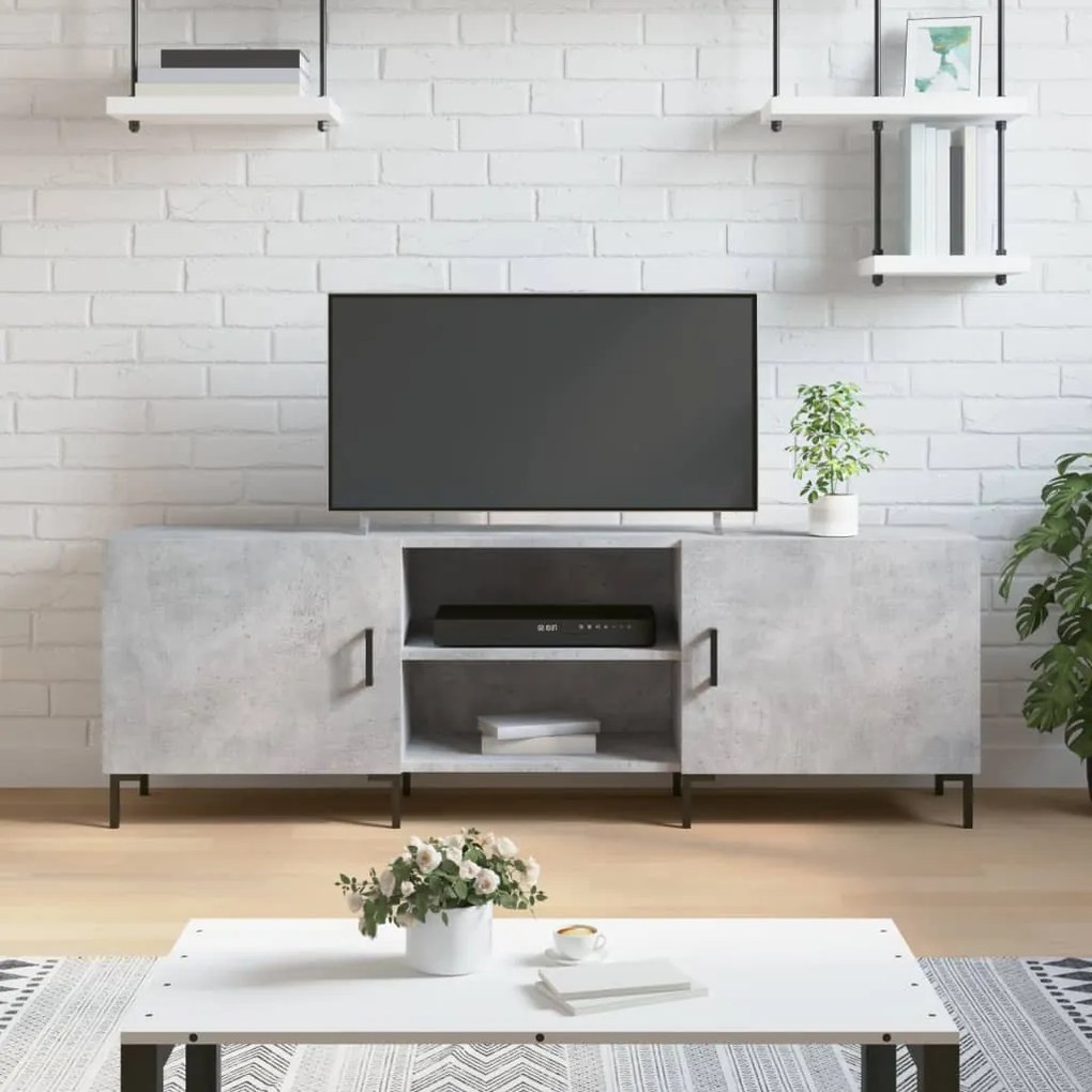 betonszürke szerelt fa TV-szekrény 150 x 30 x 50 cm