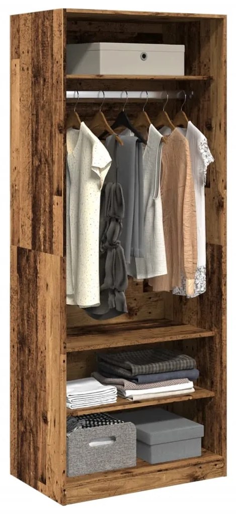 antik fa színű szerelt fa ruhásszekrény 80 x 50 x 200 cm