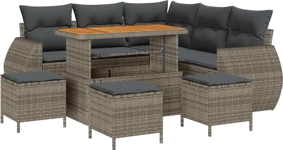 vidaXL Kerti Kanapé Szett párnával tárolóval 9 pcs Szürke polirattan