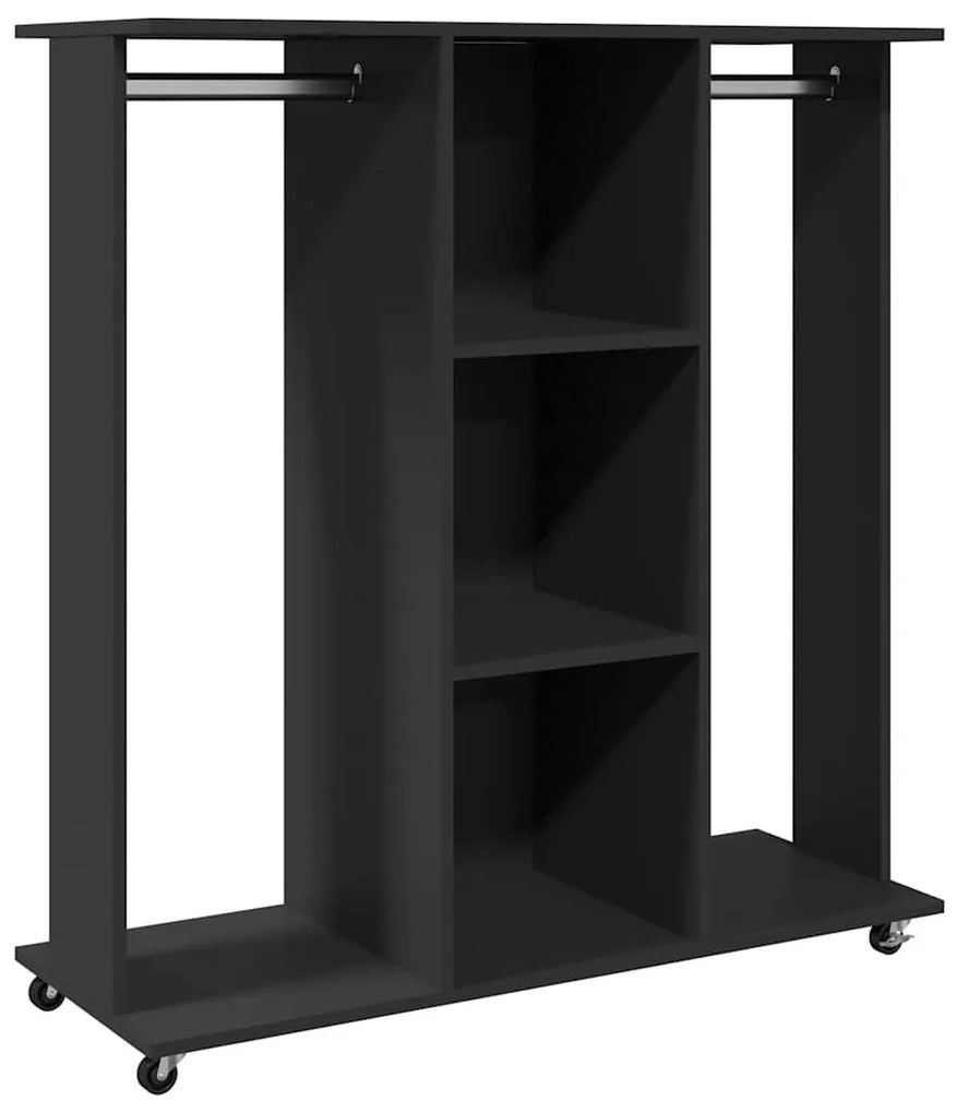 fekete szerelt fa ruhásszekrény kerékkel 102 x 38 x 110 cm