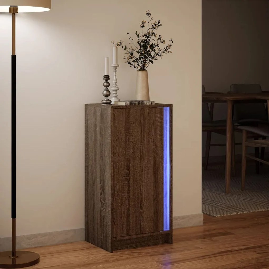 barna tölgy szerelt fa LED-es tálalószekrény 42,5 x 34 x 85 cm