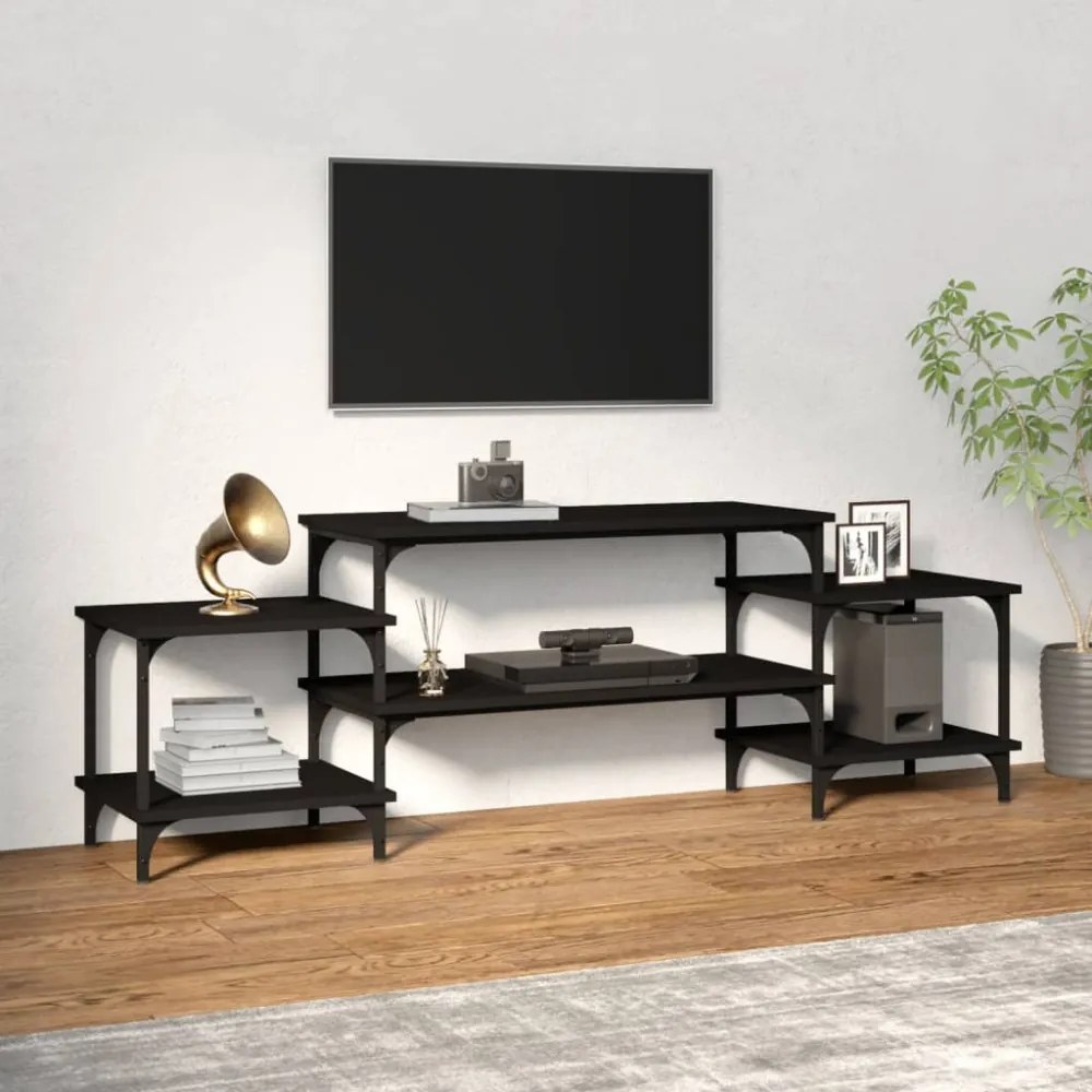 fekete szerelt fa TV-szekrény 157x35x52 cm