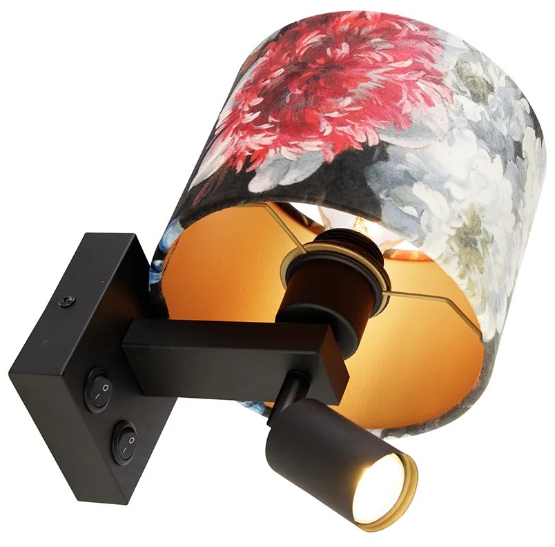 Fali lámpa fekete olvasólámpával és 18 cm-es virágos árnyékolóval - Brescia