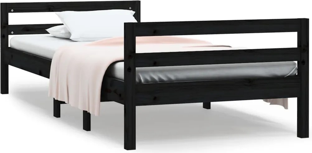 vidaXL fekete tömör fenyőfa ágykeret 75 x 190 cm