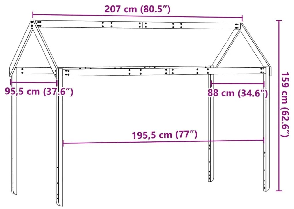 fehér tömör fenyőfa gyerekágytető 207 x 95,5 x 159 cm